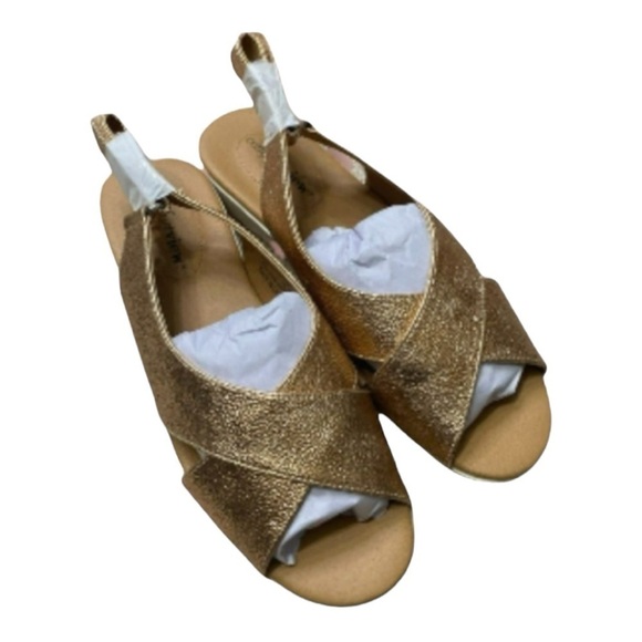 Metallic Gold Open Toe Slingback Women’s Casual Sandals by ComfortView Size 7WW - Picture 14 of 15